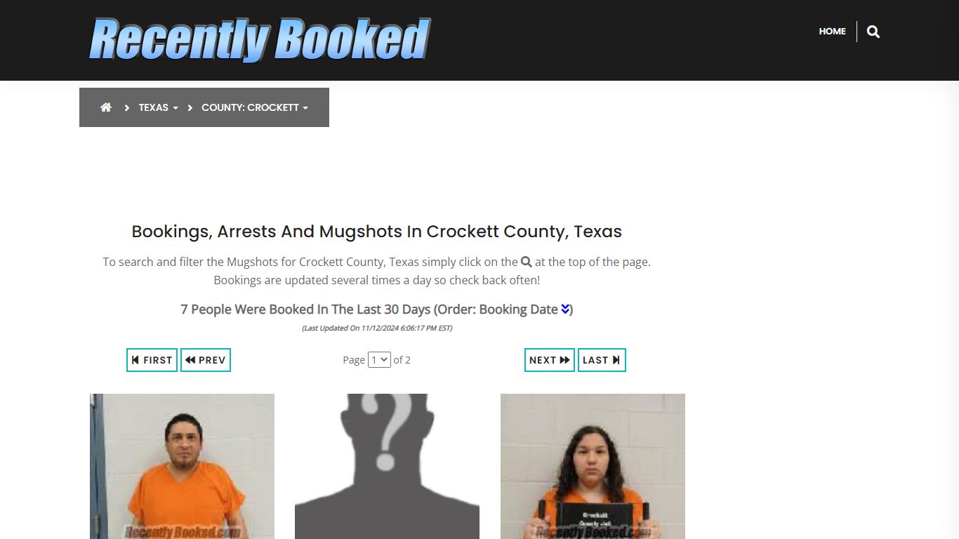 Bookings, Arrests and Mugshots in Crockett County, Texas - Recently Booked