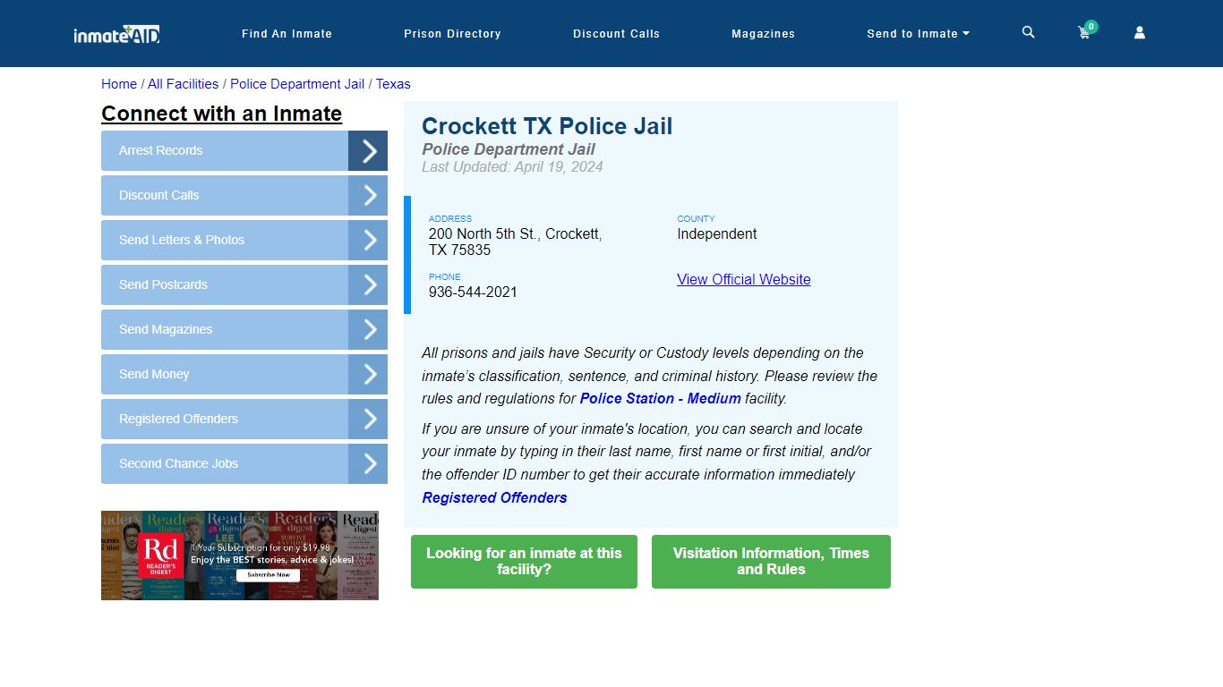 Crockett TX Police Jail - Arrests Warrants - InmateAid